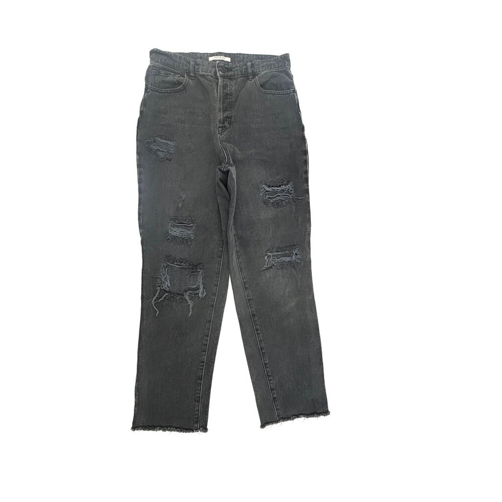 PacSun High Rise Straight Button Fly Distressed Raw Hem Women size 28 Black Jean
